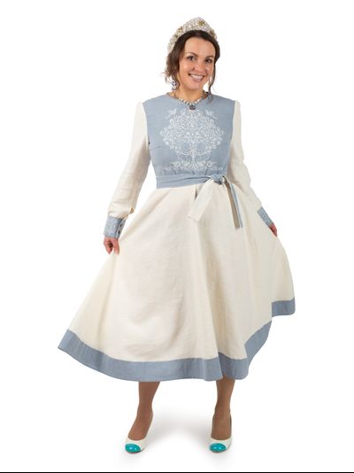 Платье "Древо времени" крапива голубое