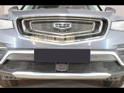 Защита радиатора Geely Atlas Pro 2021- black верх (3 части)