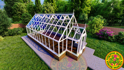 Базовая комплектация теплицы в английском стиле с холлом из стекала и алюминия СКАРЛЕТТ SL 8000 х 4000 мм