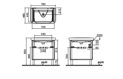 Шкаф Vitra Sento с раковиной, с 2 ящиками, 80 см, цвет матовый белый, 60824