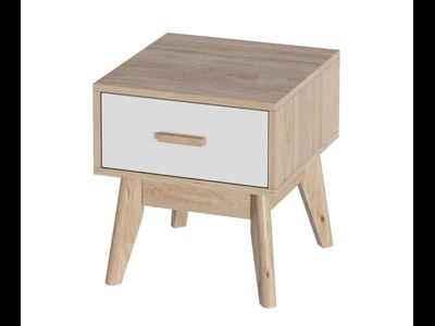 Калгари спальня Тумба прикроватная 410х400х450 дуб натуральный светлый / белый матовый