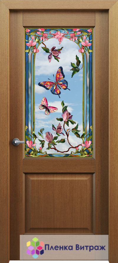 Витражная пленка, витражная пленка самоклеющаяся под заказ,пленочный витраж с бабочками