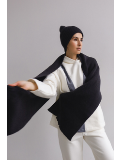 Комплект шапка бини и шарф из шерсти мериноса (графит)