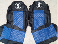 Чехлы  Премиум для SHACMAN Х6000 от 2024г. (2 ремня, 4 подлок, узкие, короткие) экокожа (черн/син)