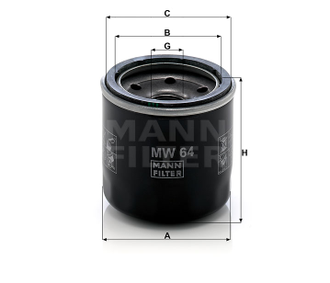 Масляный фильтр MANN-FILTER MW64 для Yamaha Grizzly 350/400/450/550/660/700, Kodiak 450/700/ STELS ATV 600GT/700D/700GT/800D/800GT/ Kawasaki Brute Force 650/750/ Arctic Cat 600/650/ Suzuki/ Honda/ Triumph/ MV Agusta/ Mercury/ Mariner