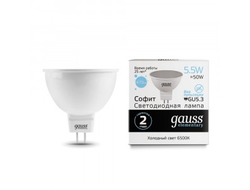 Gauss Elementary MR16 GU5.3 220V 5.5W(480lm) 6500K 6K 52x48 пластик/алюм. 13536