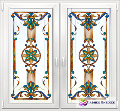 Витражная пленка, витражная пленка самоклеющаяся, пленочный витраж с классическим рисунком матовая