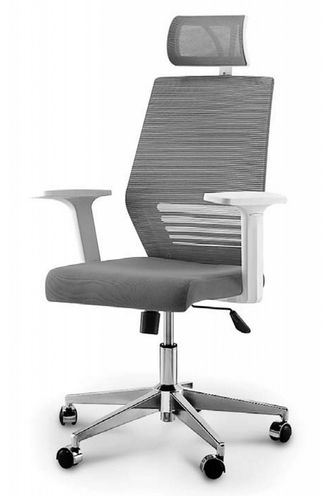 Кресло офисное Престиж серая сетка/серая ткань/белый пластик