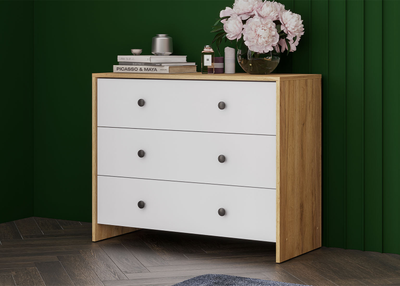 Дольче комод 3 ящика Дуб золотой/Белый