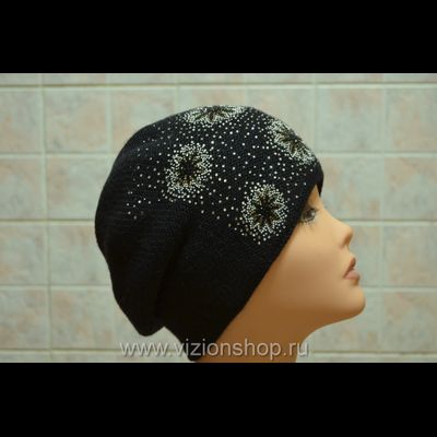 Красивый берет женский с украшениями Сваровски Vizio Италия 5883 вязаный