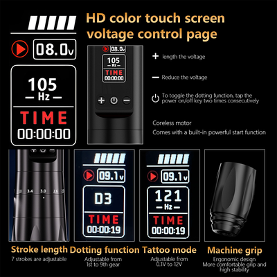 Беспроводная тату машинка BRONC V77 Strokes 2.0 - 4.2mm X 2Power Black