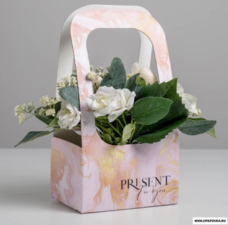 Коробка-переноска для цветов «Мрамор» 17 x 12 x 32 см