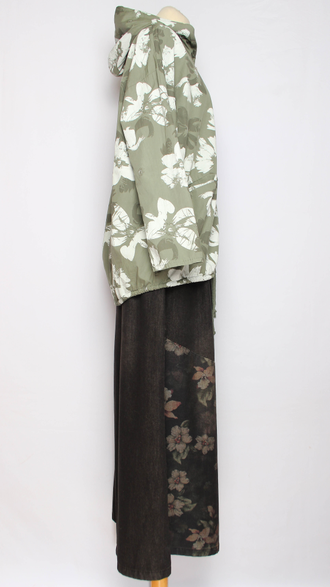 Ветровка-пыльник хлопок "БЕЛЫЕ ЦВЕТЫ" хаки до р.54