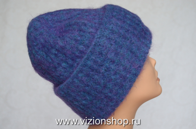 Голубая вязаная женская шапка с отворотом Vizio Италия фото