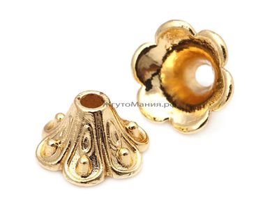 КОЛПАЧОК С ОТВЕРТИЕМ ПОД ПИН "Чашечка" - 9мм*5мм, цвет ЗОЛОТО (позолота 18к)