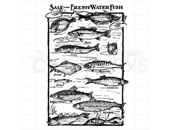 Фоновый винтажный штамп с плывущими рыбами