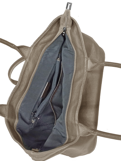 (АРТИКУЛ: 9774/03) СУМКА ЖЕНСКАЯ БОЛЬШАЯ, НАТУРАЛЬНАЯ КОЖА, ТЕМНО-БЕЖЕВАЯ, РУЧКИ И РЕМЕНЬ ЧЕРЕЗ ПЛЕЧО