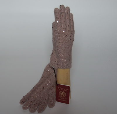 Розовые вязаные перчатки с пайетками Vizio Италия 6943 GG