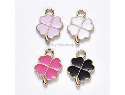 НАБОР ПОДВЕСОК С ЭМАЛЬЮ "КЛЕВЕР" - 18x12x2 мм -  ЗОЛОТО+ЦВЕТНАЯ ЭМАЛЬ (ЦВЕТ МИКС)