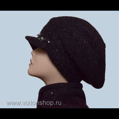 Кепка вязаная женская с пайетками Vizio Италия 6157 сливовая