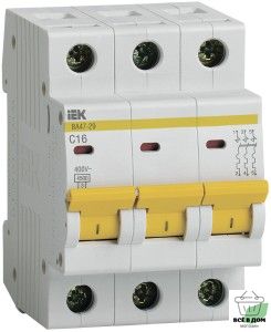 IEK KARAT автоматический выкл. ВА47-29 3P 16А 4,5кА х-ка С MVA20-3-016-C