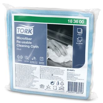 183600 Tork Microfiber Re-Usable Cleaning Cloth микрофибра многоразового использования синяя