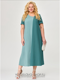 Модель : А-3885-1.Летнее платье бирюзового цвета с полосой.