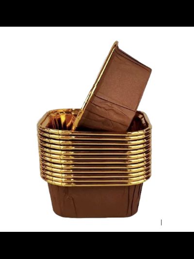 Форма КВАДРАТ бумажная/капсула для капкейков/маффинов (50 шт., корич./золото), 65*65*35мм