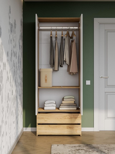 Абрау Шкаф двухстворчатый (с ящиками) Дуб золотой/Белый