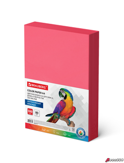 Бумага цветная BRAUBERG, А4, 80 г/м2, 500 л., интенсив, красная, для офисной техники. 115215