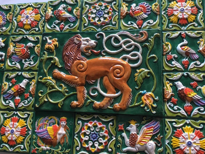 Изразцовое цветное панно "Лев царский"
