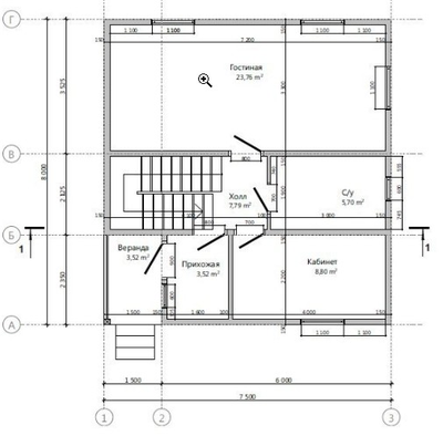 Одноэтажный каркасный дом с мансардой с тремя спальнями 105м² (SK13)