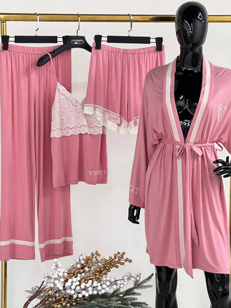 Домашняя одежда Виктория Сикрет 4в1 цвет розовый