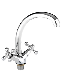 Смеситель для кухни с гайкой двухрыжачный, Силумин, Хром, Эконом Accoona A4681