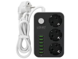 Многофункциональный сетевой фильтр LP3631 3 розетки + 6USB порт 2000mm