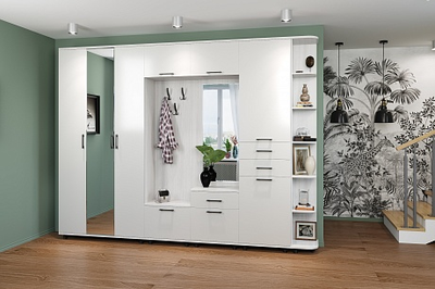 Композиция прихожей ГРЕЙС корпус Снежный Ясень/фасад Белый Бриллиант Глянцевый