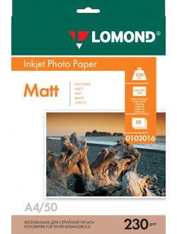 Односторонняя Матовая фотобумага Lomond для струйной печати, A4, 230 г/м2, 50 листов.
