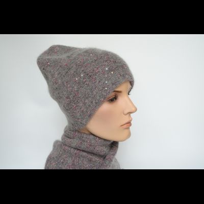 Серая с фуксией меланжевая шапка носок Vizio Италия 8023  (6926) CL