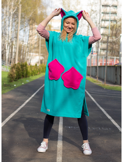 Уютень Кошечка - уютная удлиненная толстовка с капюшоном без рукавов из флиса