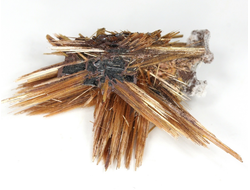 Редкость! Рутил свободного роста, сростки "звезды" золотистых игольчатых кристаллов на кристаллах гематита, Бразилия (30*18*9 мм, 1,95 г) №37912