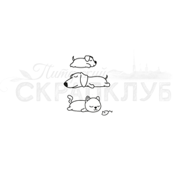 Штамп  щенок, собака, кошка и мышка