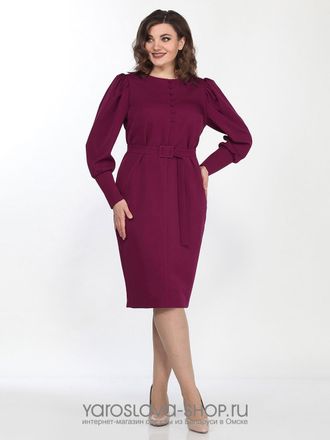 Модель: 2244-1. Платье бордового цвета с пышными рукавами и поясом.