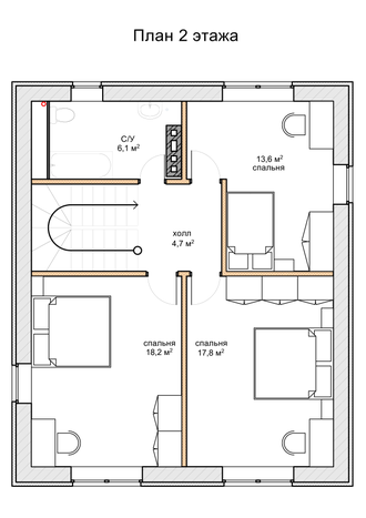 Двухэтажный дом с тремя спальнями 121м² (S5)
