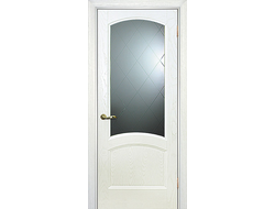 Дверь Вайт 01 шпон ясень, стекло с гравировкой