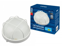 Светильник накладной Uniel банник влагозащит. IP54 100W E27 круг с решеткой белый, алюм/стекло UWL-R02 100W/E27 IP54