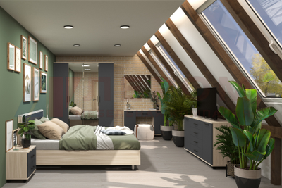 Композиция спальни ГРЕЙС корпус Ясень Асахи/фасад Антрацит Матовый