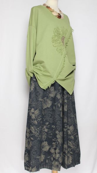 Джемпер Бохо хлопок "Цветок пайетки" яблоко, хаки, черный, желтый до р.54