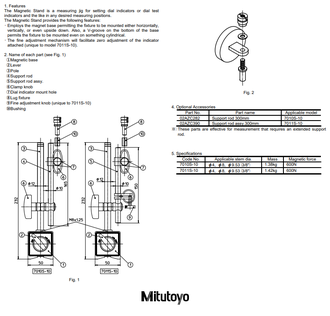 Магнитная стойка Mitutoyo (Штатив) 7010S-10 без микроподачи в комплекте с индикатором часового типа Mitutoyo 2046A