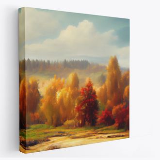 Печатная картина на деревянном подрамнике, 40*40 см. "Осенний лес"