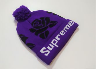 Шапка Supreme Помпон Rose Темно - Фиолетовый / Белый